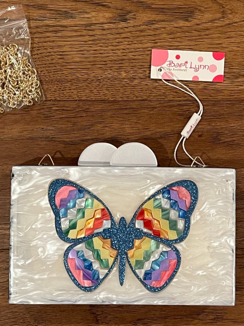 Bari Lynn Elizabeth Sutton Collection Clutch Butterfly/Rainbow Acryllic BRND NEW